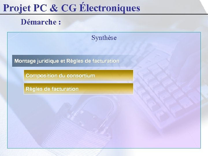 Projet PC & CG Électroniques Démarche : Synthèse Montage juridique et Règles de facturation