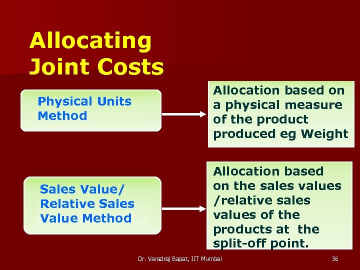 Allocating Joint Costs Physical Units Method Allocation based on a physical measure of the