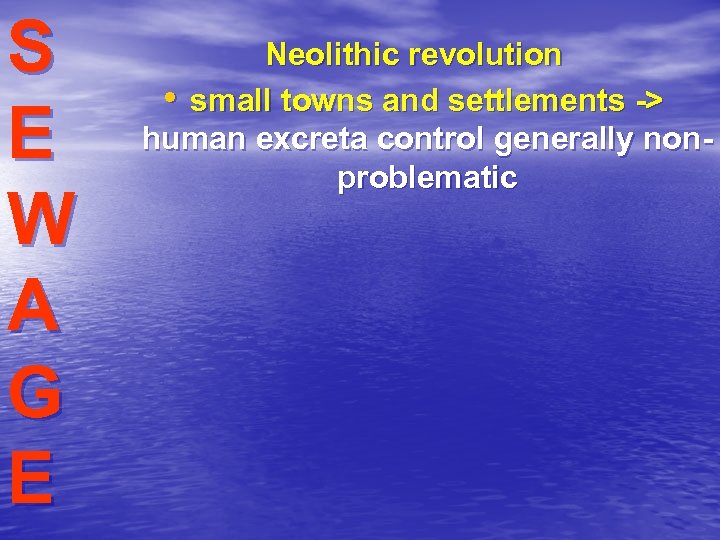 S E W A G E Neolithic revolution • small towns and settlements ->