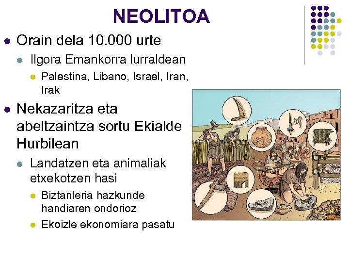 NEOLITOA l Orain dela 10. 000 urte l Ilgora Emankorra lurraldean l l Palestina,