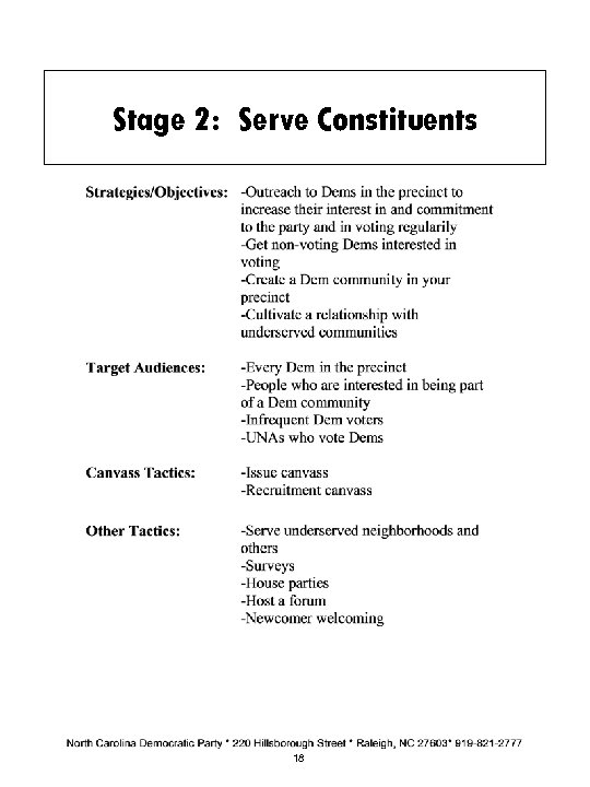 Stage 2: Serve Constituents 18 
