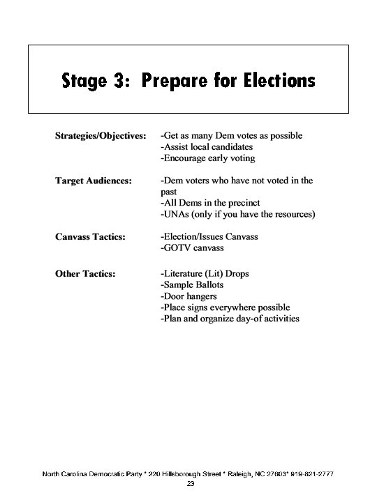 Stage 3: Prepare for Elections 23 