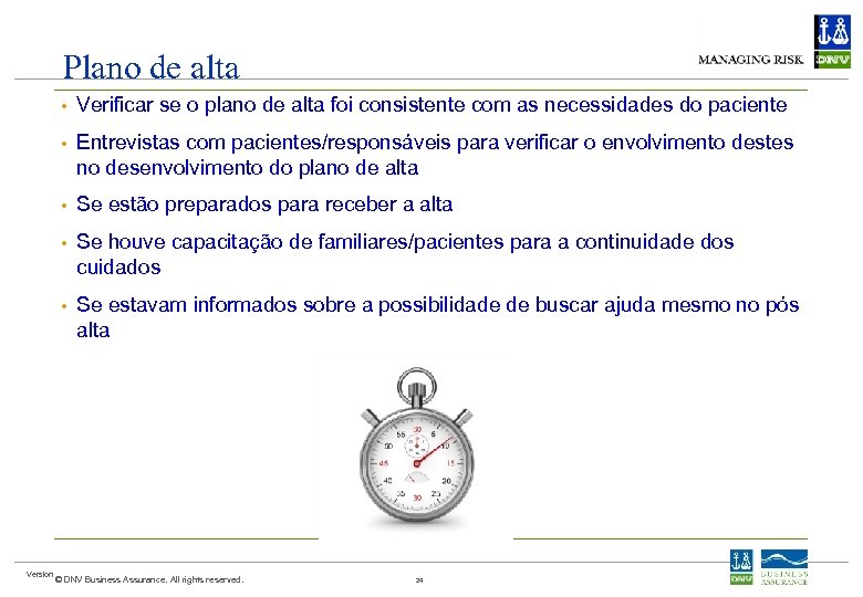 Plano de alta • • Entrevistas com pacientes/responsáveis para verificar o envolvimento destes no