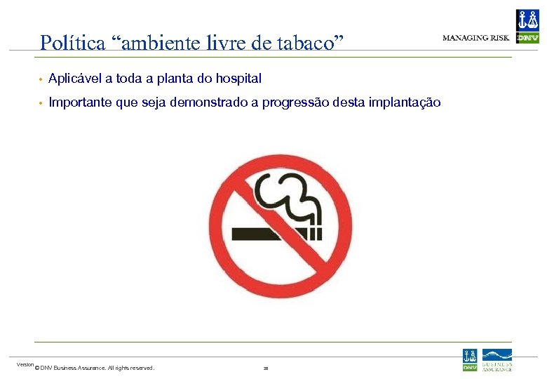 Política “ambiente livre de tabaco” • • Version Aplicável a toda a planta do