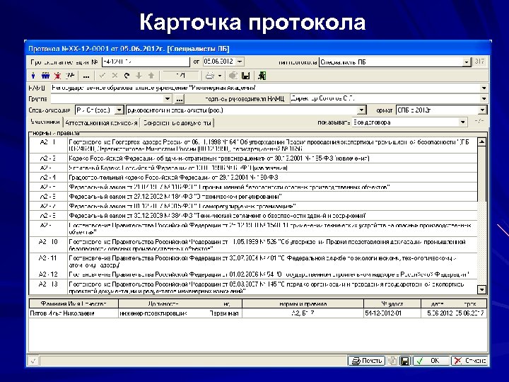 Карточка протокола 