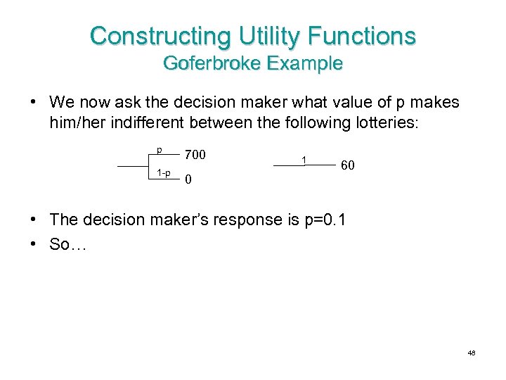 Constructing Utility Functions Goferbroke Example • We now ask the decision maker what value