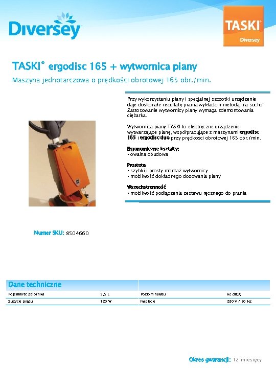 TASKI® ergodisc 165 + wytwornica piany Maszyna jednotarczowa o prędkości obrotowej 165 obr. /min.