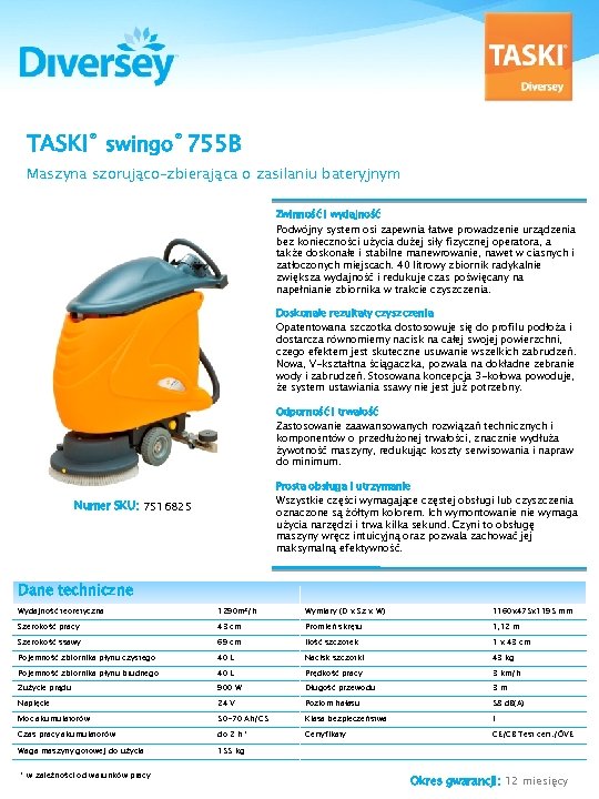 TASKI® swingo® 755 B Maszyna szorująco–zbierająca o zasilaniu bateryjnym Zwinność i wydajność Podwójny system