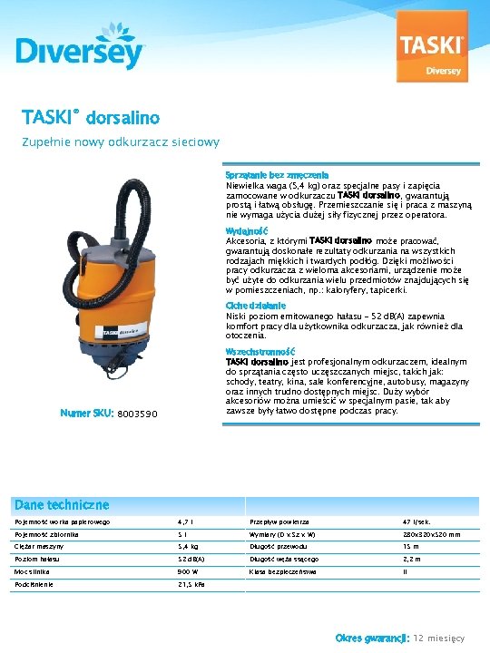 TASKI® dorsalino Zupełnie nowy odkurzacz sieciowy Sprzątanie bez zmęczenia Niewielka waga (5, 4 kg)