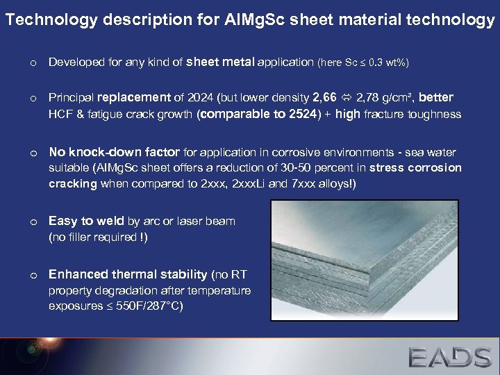 Technology description for Al. Mg. Sc sheet material technology o Developed for any kind