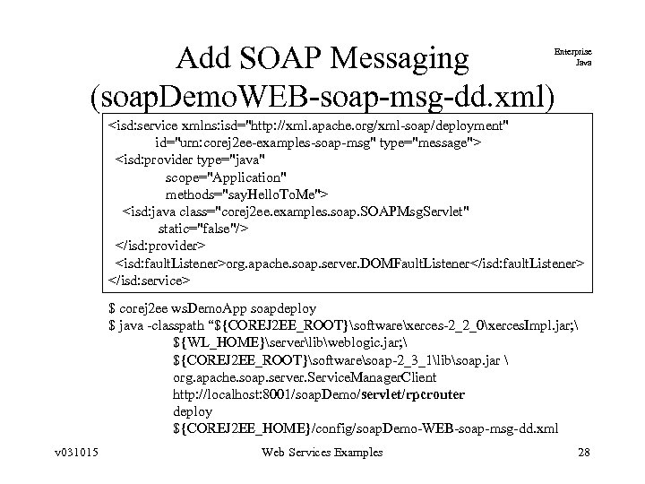 Add SOAP Messaging (soap. Demo. WEB-soap-msg-dd. xml) Enterprise Java <isd: service xmlns: isd="http: //xml.