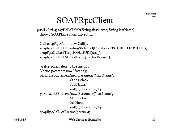 SOAPRpc. Client Enterprise Java public String say. Hello. To. Me(String first. Name, String last.