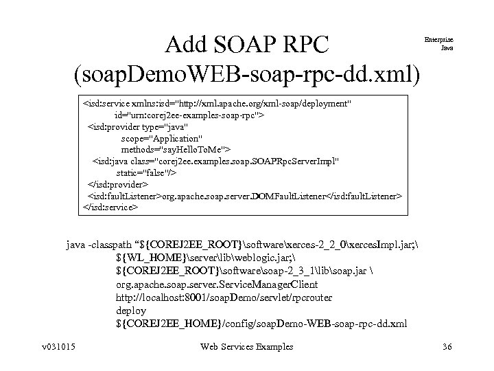 Add SOAP RPC (soap. Demo. WEB-soap-rpc-dd. xml) Enterprise Java <isd: service xmlns: isd="http: //xml.