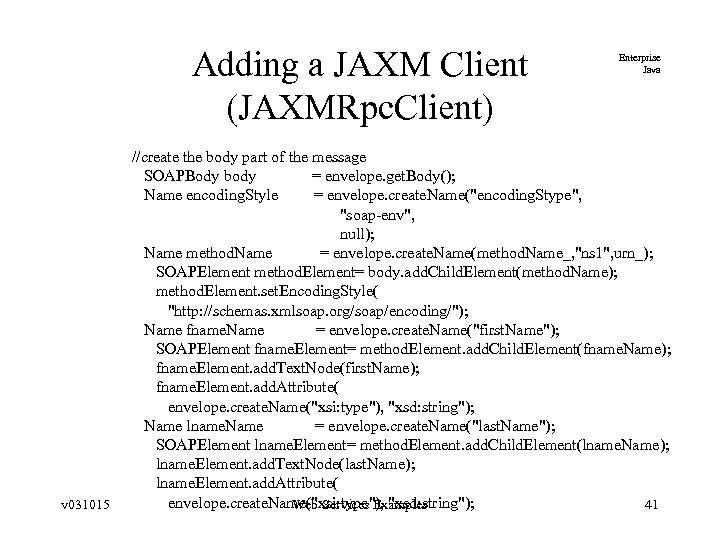 Adding a JAXM Client (JAXMRpc. Client) v 031015 Enterprise Java //create the body part