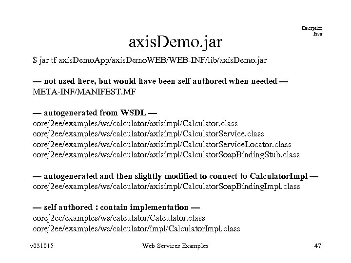 axis. Demo. jar Enterprise Java $ jar tf axis. Demo. App/axis. Demo. WEB/WEB-INF/lib/axis. Demo.