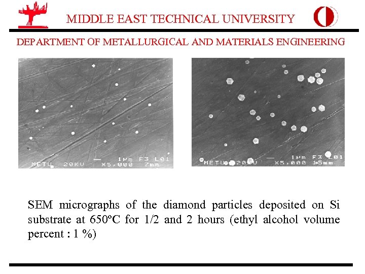 MIDDLE EAST TECHNICAL UNIVERSITY DEPARTMENT OF METALLURGICAL AND MATERIALS ENGINEERING SEM micrographs of the