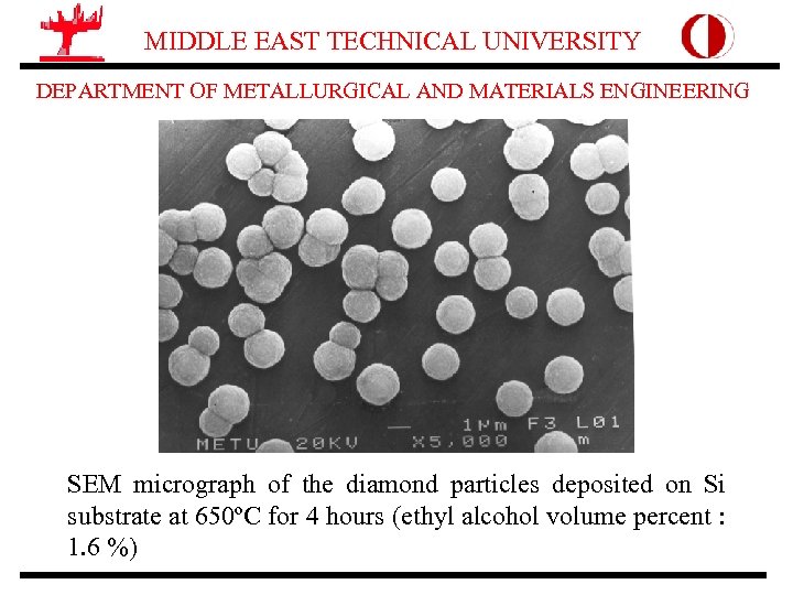 MIDDLE EAST TECHNICAL UNIVERSITY DEPARTMENT OF METALLURGICAL AND MATERIALS ENGINEERING SEM micrograph of the