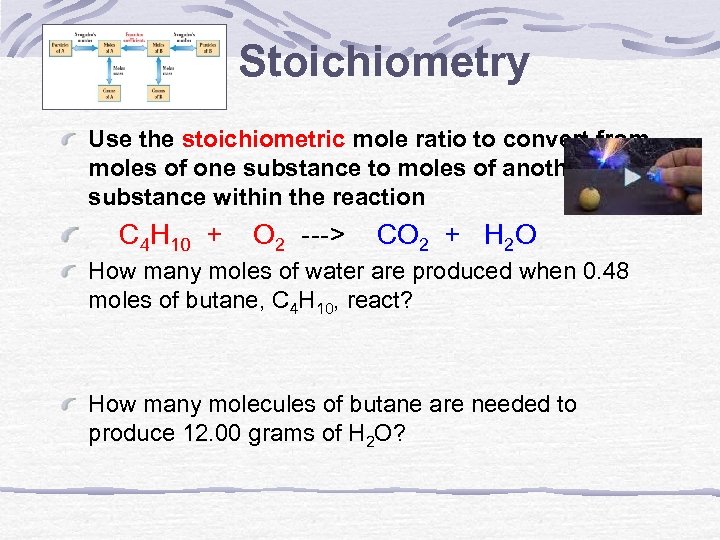 Stoichiometry Use the stoichiometric mole ratio to convert from moles of one substance to