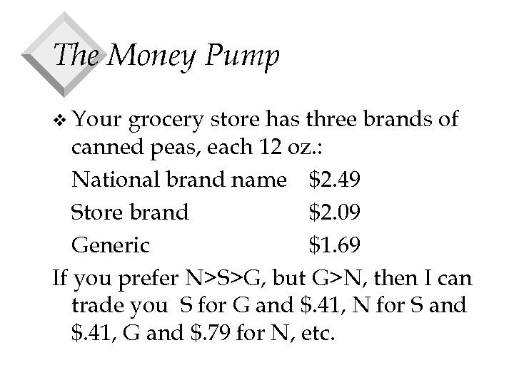 The Money Pump v Your grocery store has three brands of canned peas, each