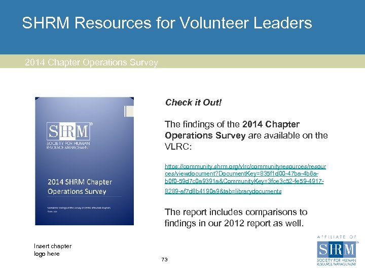 SHRM Resources for Volunteer Leaders 2014 Chapter Operations Survey Check it Out! The findings