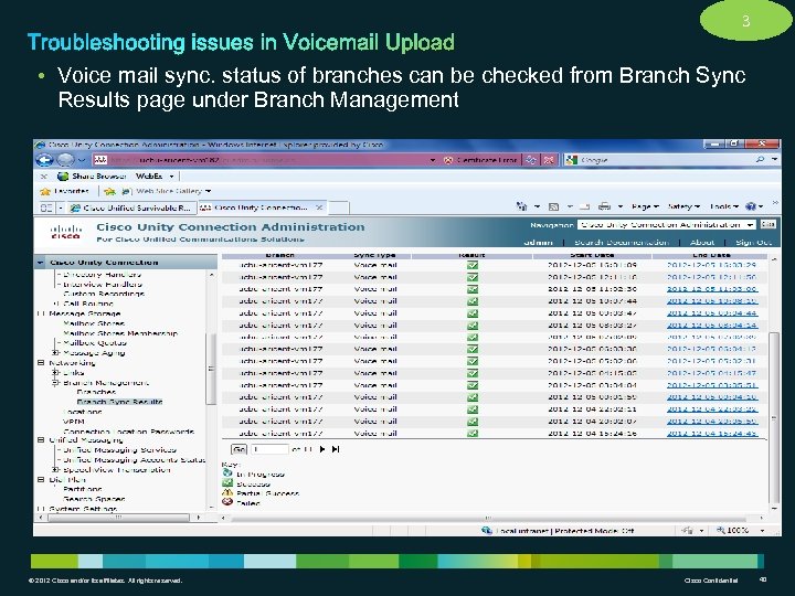 3 • Voice mail sync. status of branches can be checked from Branch Sync