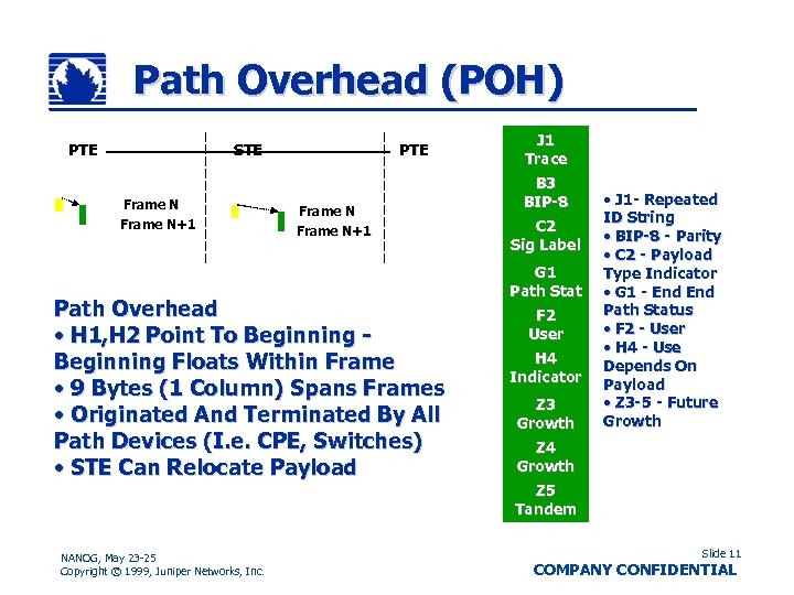 Path Overhead (POH) PTE STE Frame N+1 Path Overhead • H 1, H 2