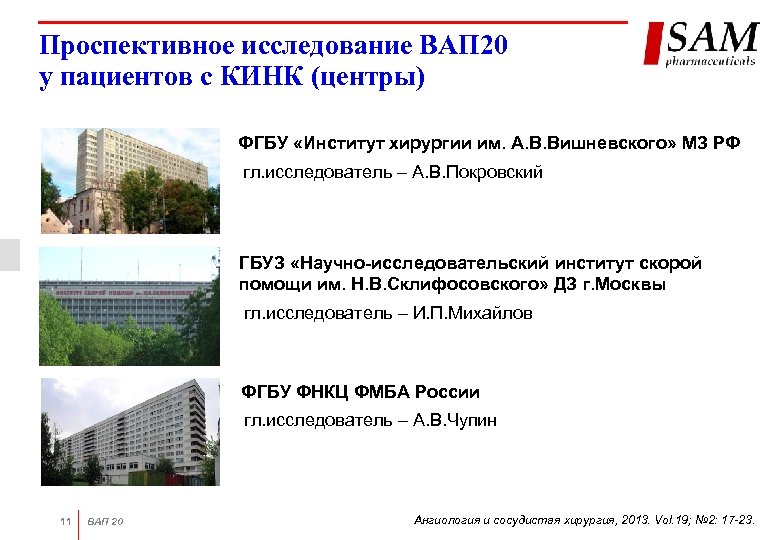 Проспективное исследование ВАП 20 у пациентов с КИНК (центры) ФГБУ «Институт хирургии им. А.