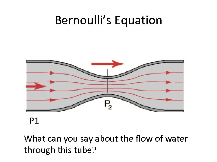 Bernoulli’s Equation P 1 What can you say about the flow of water through