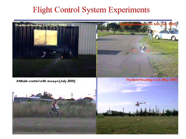 Flight Control System Experiments Position+Heading Lock (Dec 1999) Attitude control with mu-syn (July 2000)