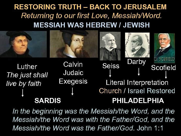 RESTORING TRUTH – BACK TO JERUSALEM Returning to our first Love, Messiah/Word. MESSIAH WAS