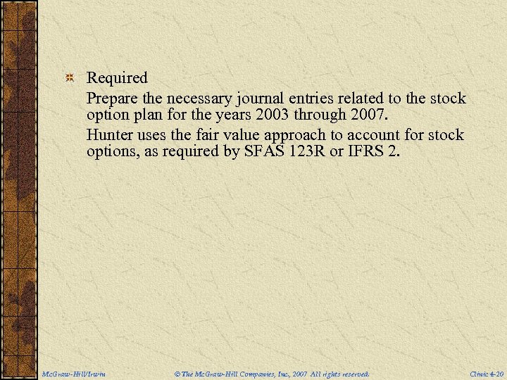 Required Prepare the necessary journal entries related to the stock option plan for the