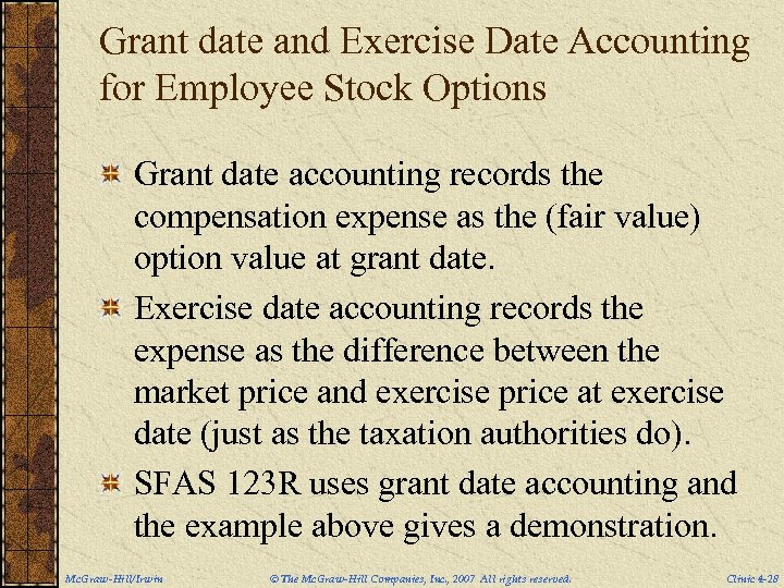 Grant date and Exercise Date Accounting for Employee Stock Options Grant date accounting records