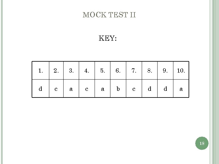 MOCK TEST II KEY: 1. 2. 3. 4. 5. 6. 7. 8. 9. 10.
