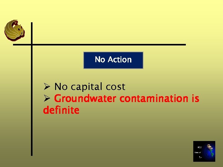 No Action Ø No capital cost Ø Groundwater contamination is definite 
