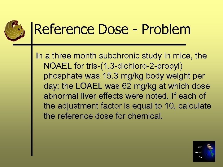 Reference Dose - Problem In a three month subchronic study in mice, the NOAEL