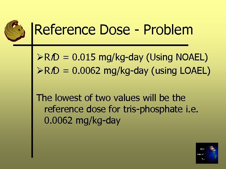Reference Dose - Problem Ø Rf. D = 0. 015 mg/kg-day (Using NOAEL) Ø