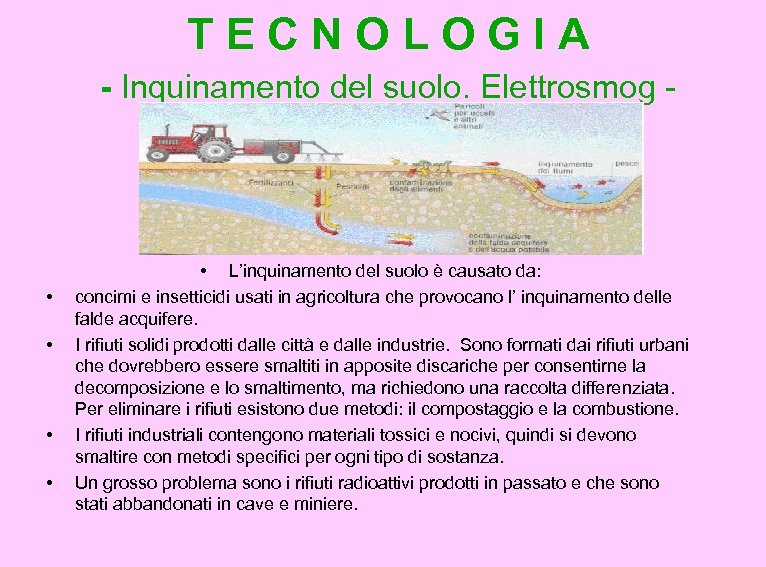 TECNOLOGIA - Inquinamento del suolo. Elettrosmog - • • • L’inquinamento del suolo è
