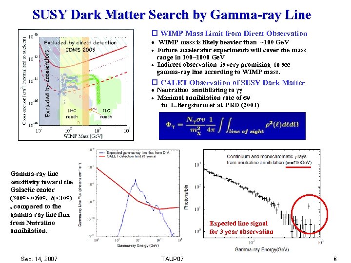 SUSY Dark Matter Search by Gamma-ray Line p WIMP Mass Limit from Direct Observation