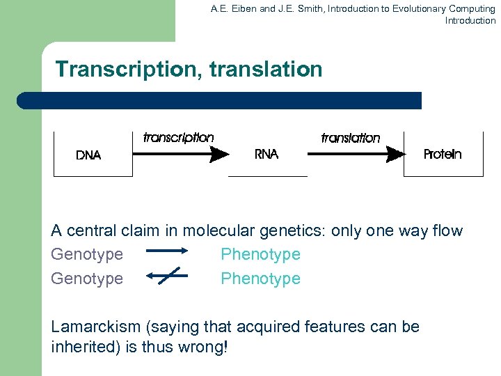 A. E. Eiben and J. E. Smith, Introduction to Evolutionary Computing Introduction Transcription, translation