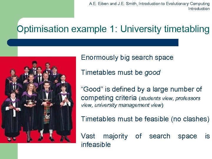 A. E. Eiben and J. E. Smith, Introduction to Evolutionary Computing Introduction Optimisation example