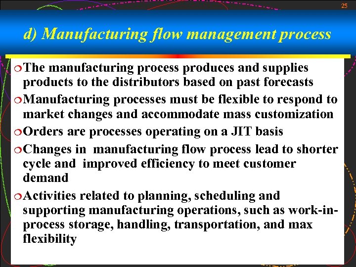 25 d) Manufacturing flow management process ¦ The manufacturing process produces and supplies products