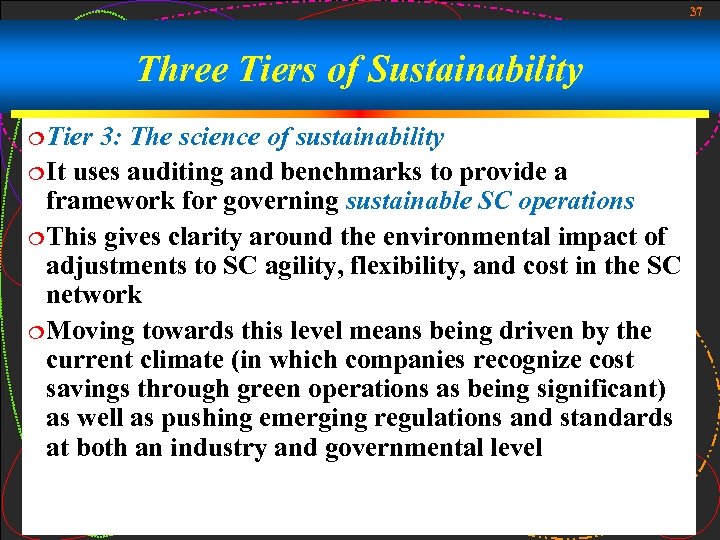 37 Three Tiers of Sustainability ¦ Tier 3: The science of sustainability ¦ It