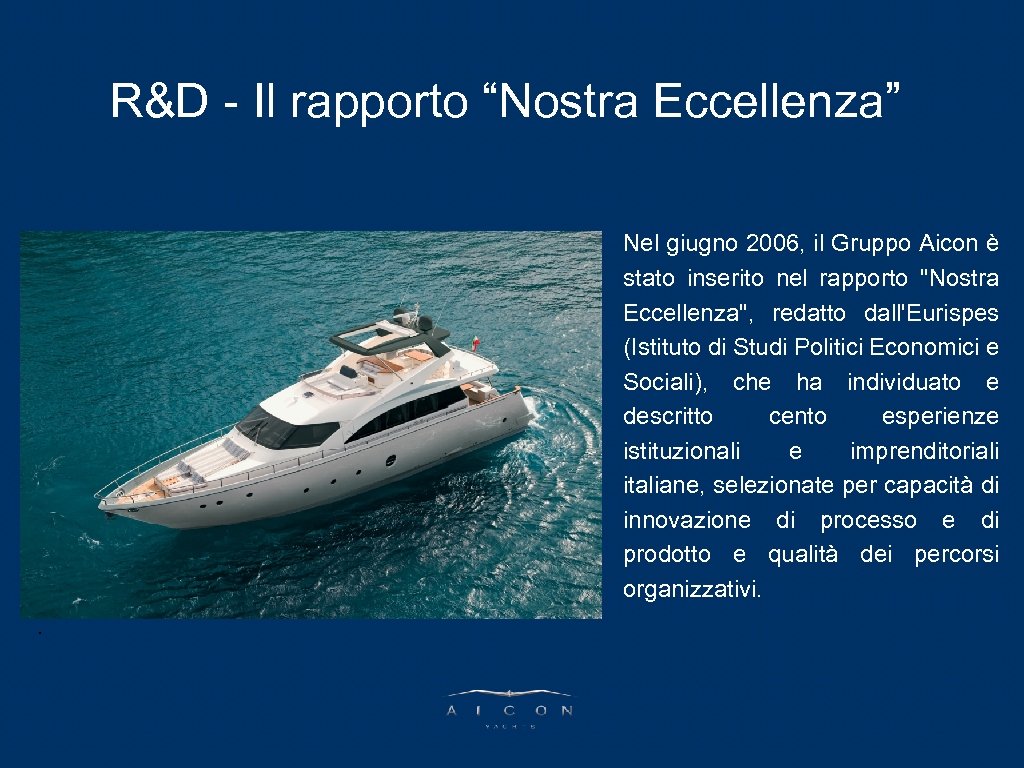 PARLA L’AD R&D - Il rapporto “Nostra Eccellenza” Nel giugno 2006, il Gruppo Aicon