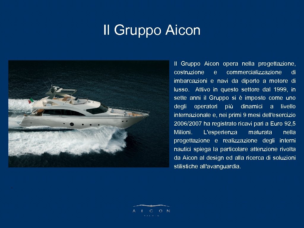 PARLA Aicon Il Gruppo. L’AD Il Gruppo Aicon opera nella progettazione, costruzione e commercializzazione