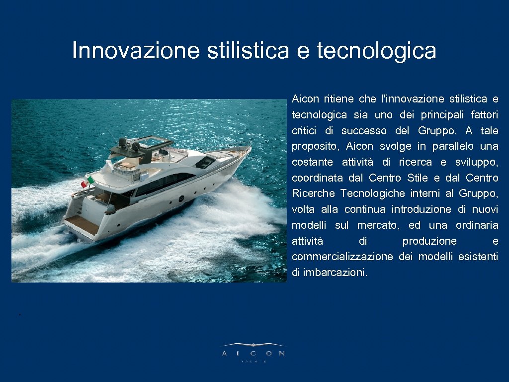 PARLA L’AD Innovazione stilistica e tecnologica Aicon ritiene che l'innovazione stilistica e tecnologica sia