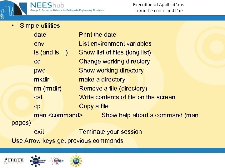 Execution of Applications from the command line • Simple utilities date Print the date