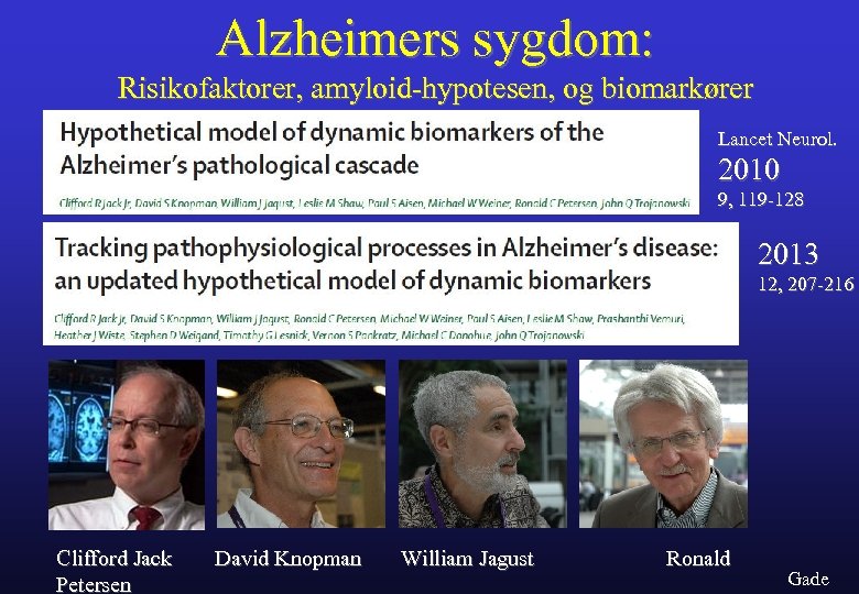 Alzheimers sygdom: Risikofaktorer, amyloid-hypotesen, og biomarkører Lancet Neurol. 2010 9, 119 -128 2013 12,
