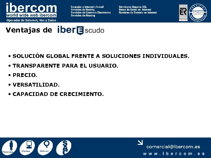 Ventajas de • SOLUCIÓN GLOBAL FRENTE A SOLUCIONES INDIVIDUALES. • TRANSPARENTE PARA EL USUARIO.
