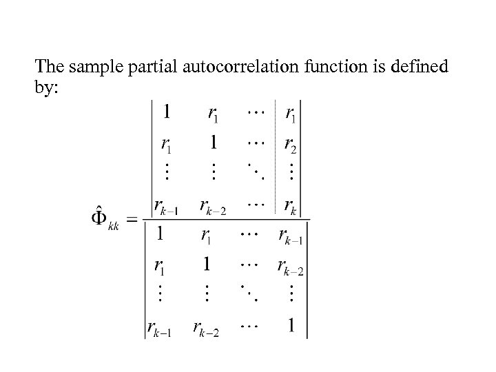 The sample partial autocorrelation function is defined by: 