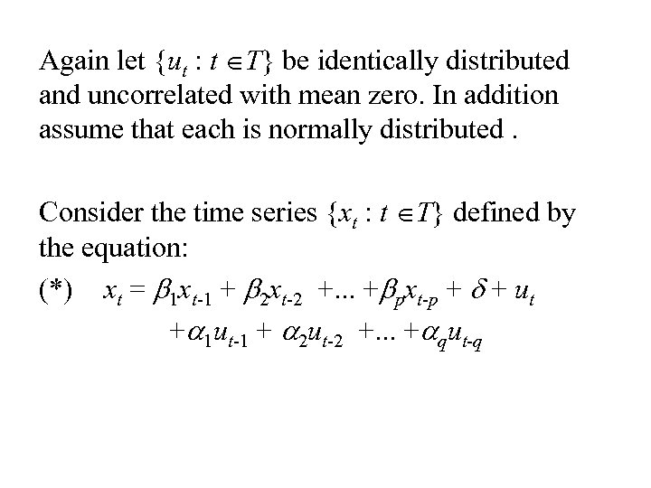 Again let {ut : t ÎT} be identically distributed and uncorrelated with mean zero.